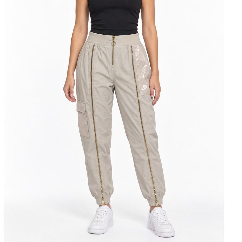 Nike Icon Clash Woven Gold Zip Cargo Beige Jogger Pants Women's Small Streetwear